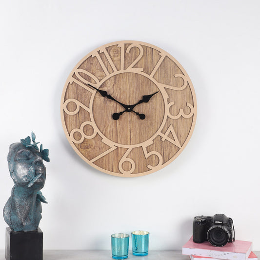 Brown Numerical Engineered Wood Wall Clock with Leather coating || Wall Clock