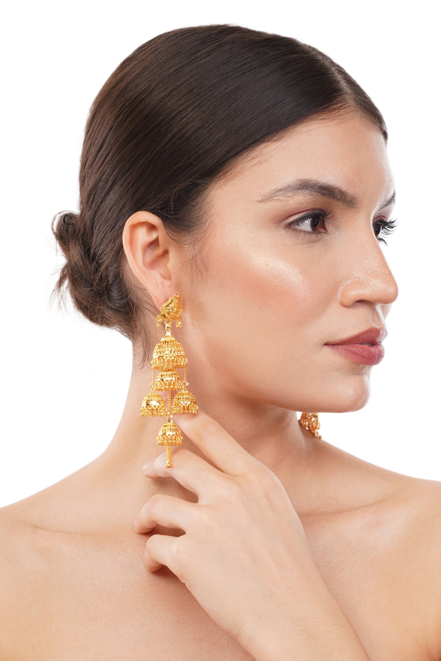 Gold-Plated 1Gm Triple Jhumka Drop Earrings