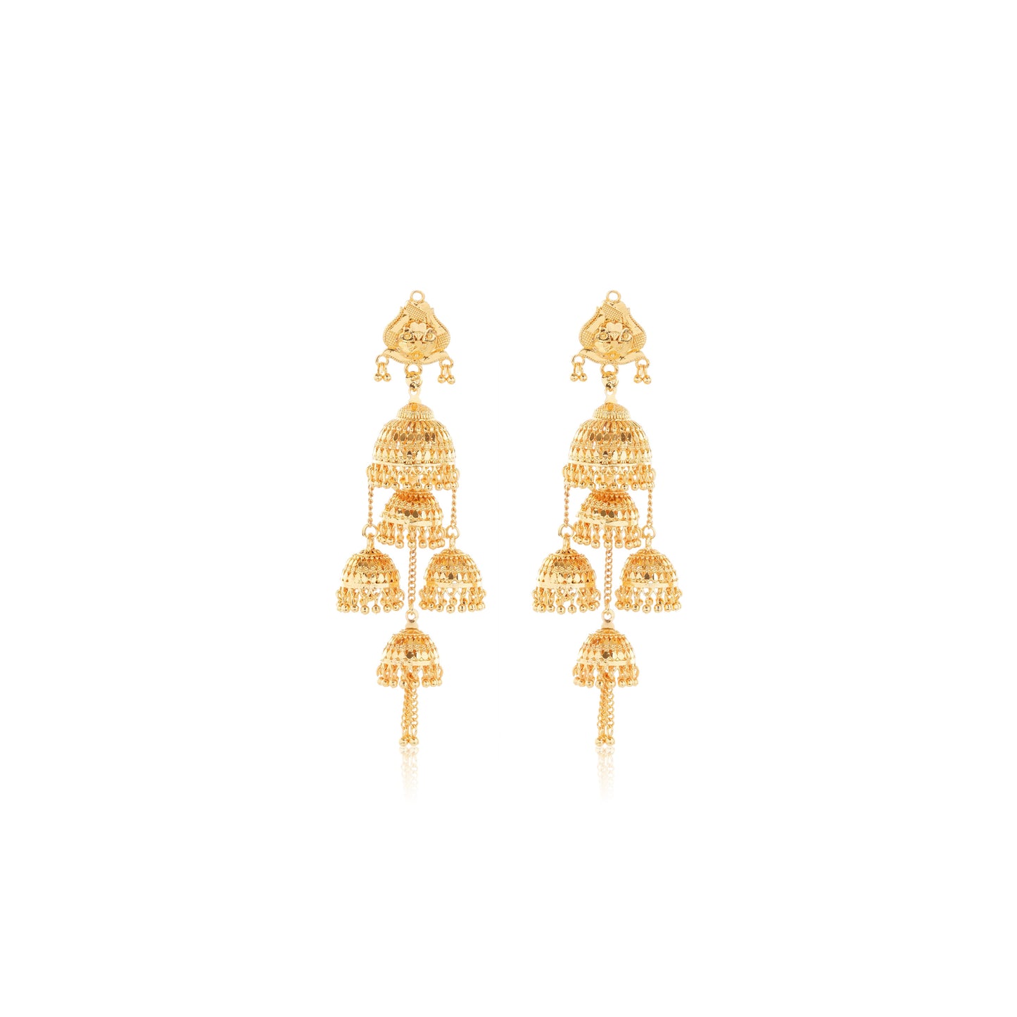 Gold-Plated 1Gm Triple Jhumka Drop Earrings